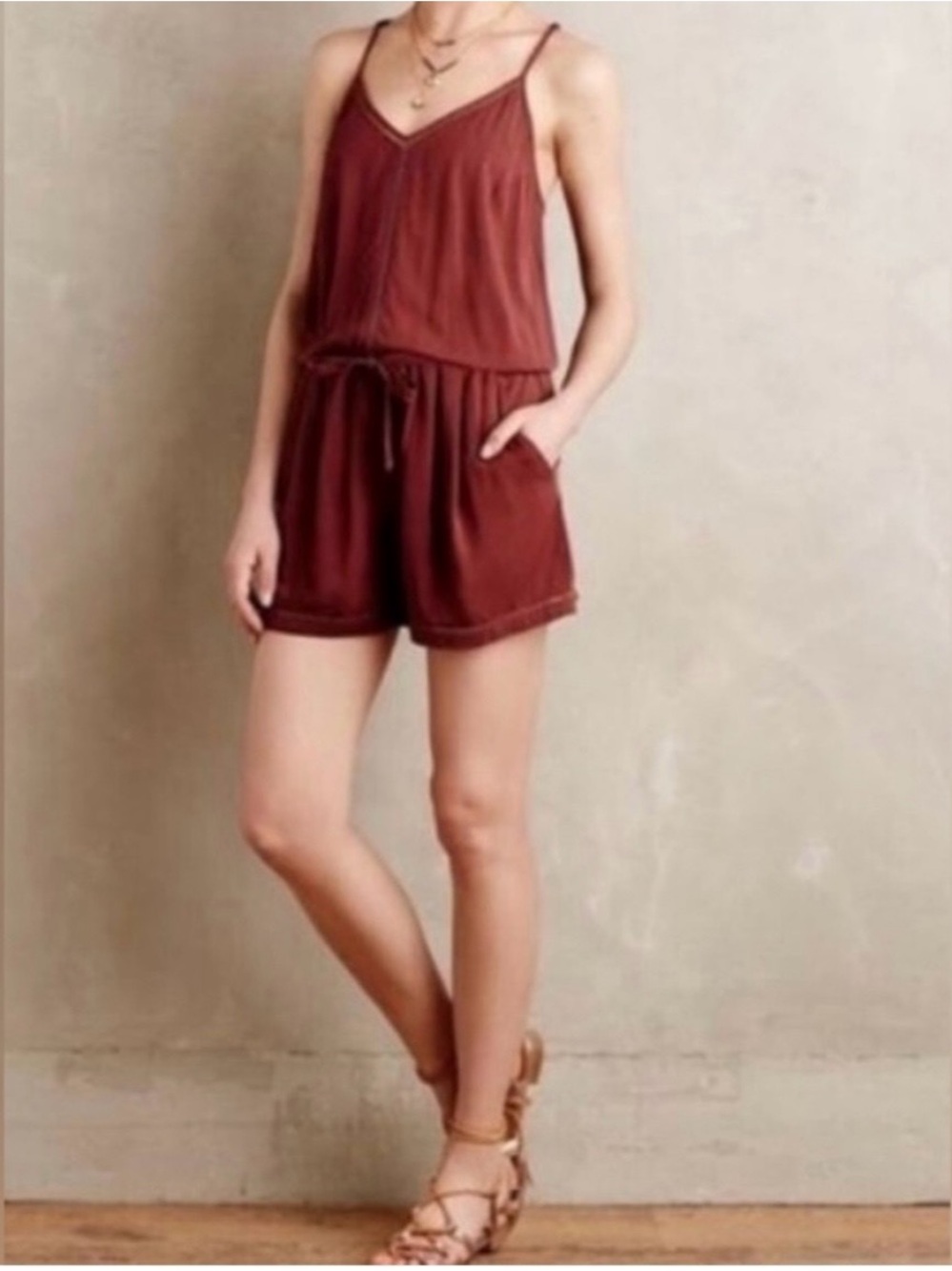 Anthropologie Lilka Nelisa Burgundy Tank Romper